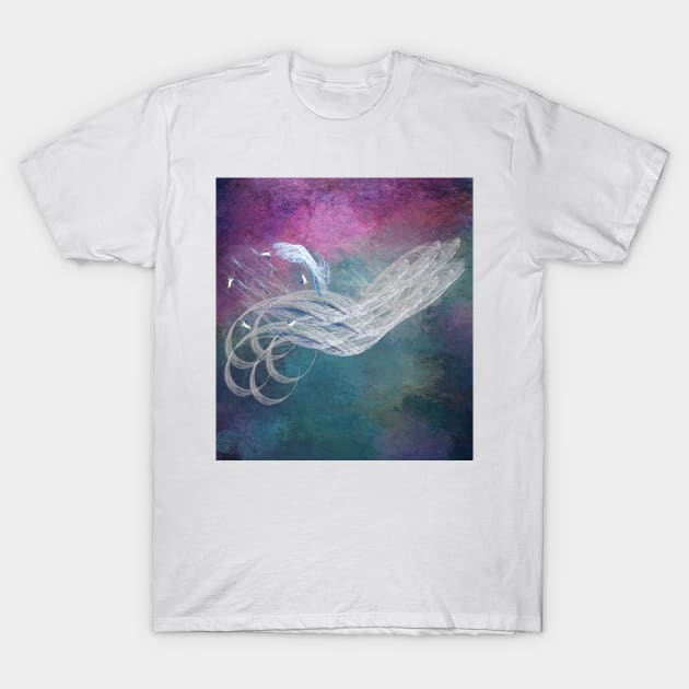 Surreal birds flying in a stormy sky T-Shirt by hereswendy